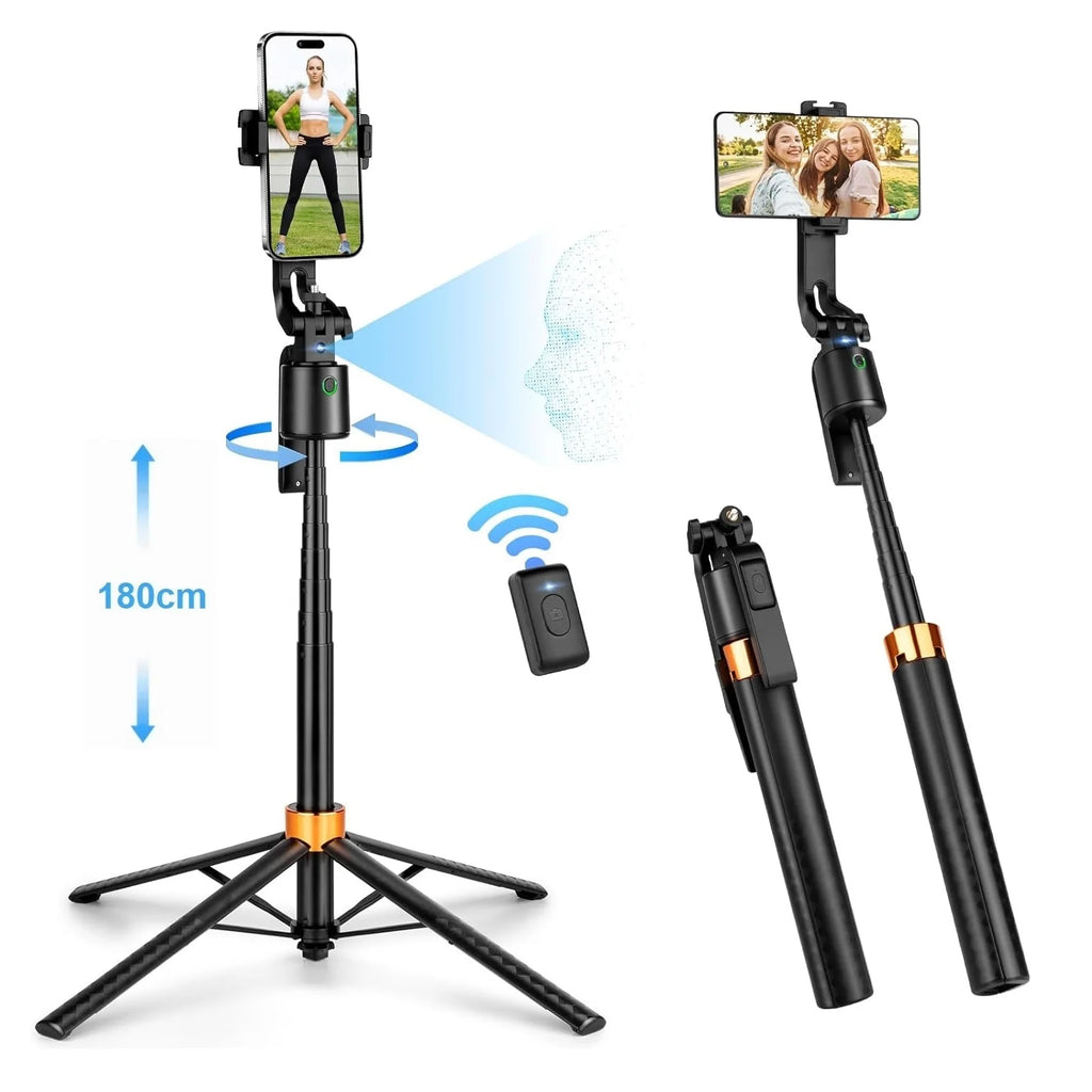180cm/71in Tall Foldable Tripod, Auto Face Tracking Gimbal Bluetooth Remote Control Selfie Stick, Mobile Phone Bracket for Video