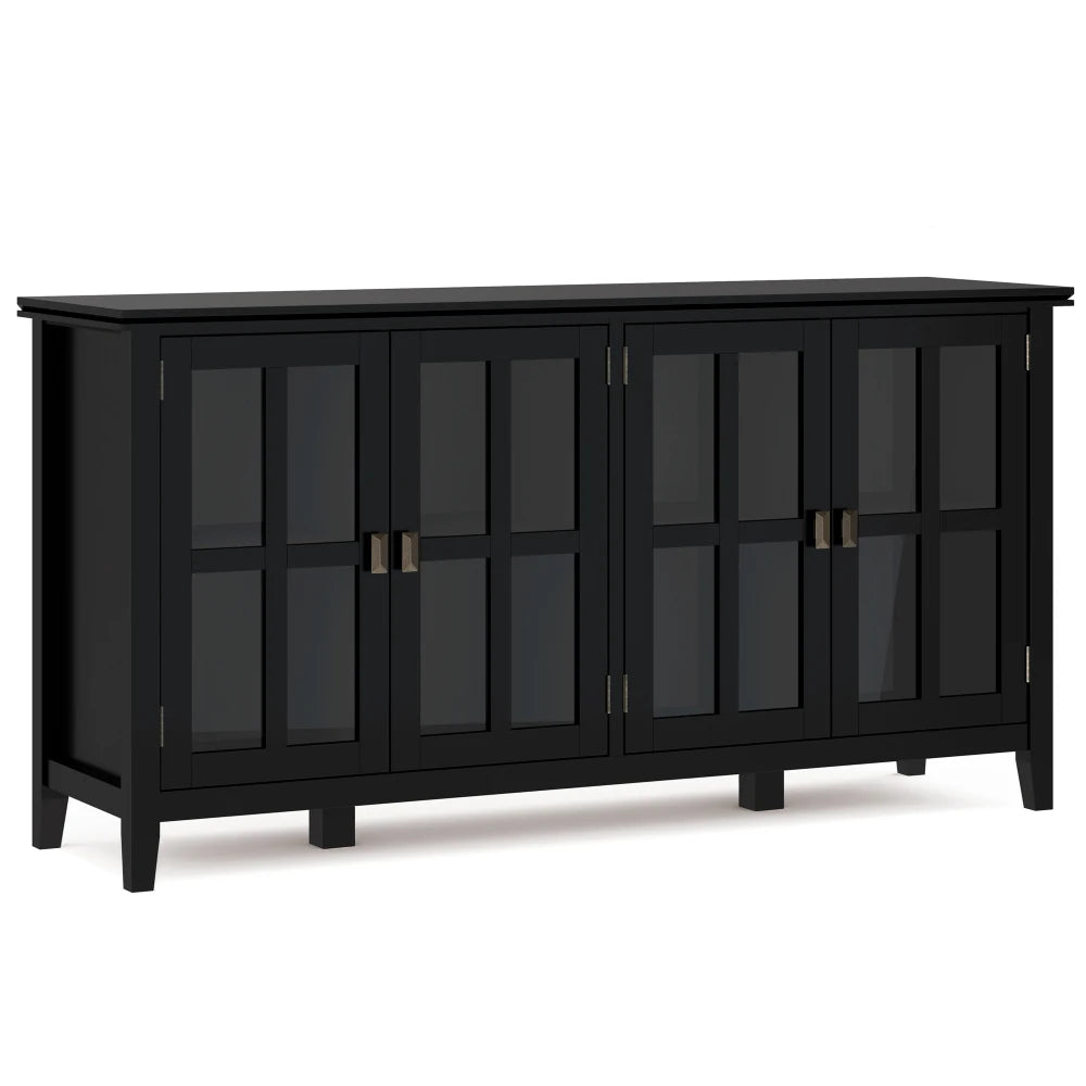 Artisan 66 inch Wide Solid Wood Wide 4 Door Storage Cabinet in Black