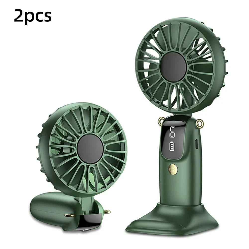 Handheld Mini Fan with 6 Speed Settings, USB Rechargeable, Foldable Design, Phone Stand & Neck Hanging, Portable for Desk/Outdoo