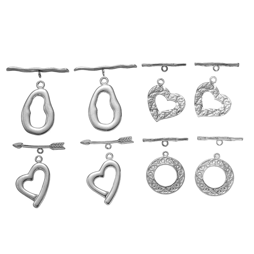 5 Sets Stainless Steel Toggle Clasp T-bar Closure Ring Fastener Hook End Connectors for DIY Necklace Bracelet Jewelry Making