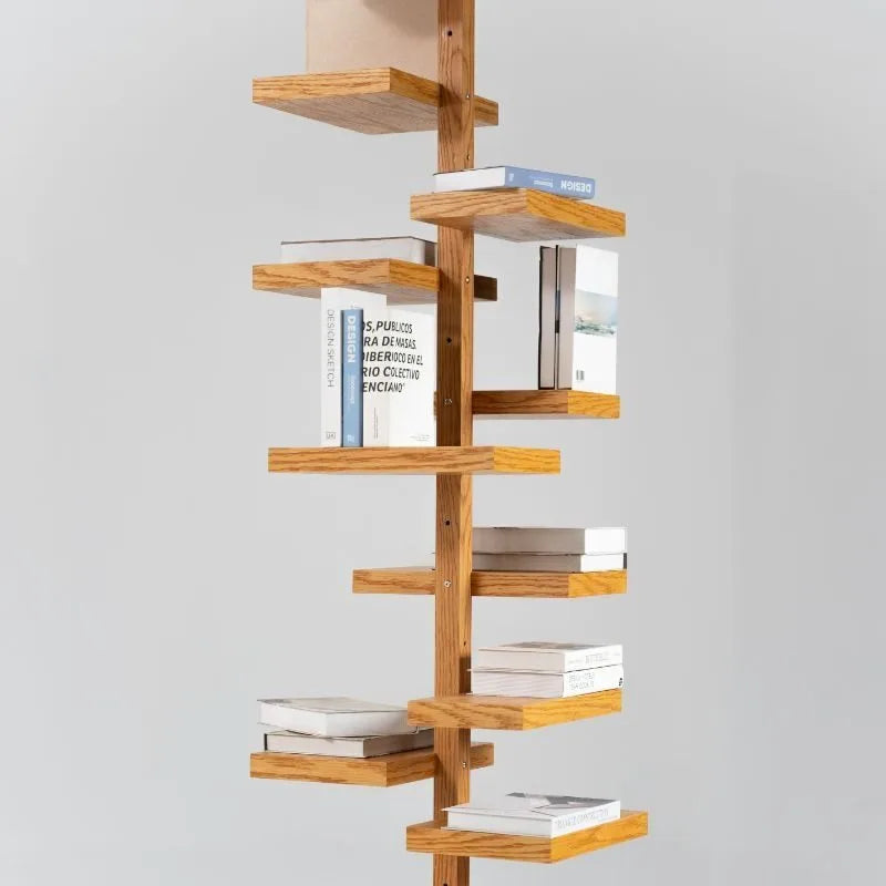 Square tray rotatable shelf Mid-style telescopic floor-to-ceiling bookshelf multi-functional solid wood
