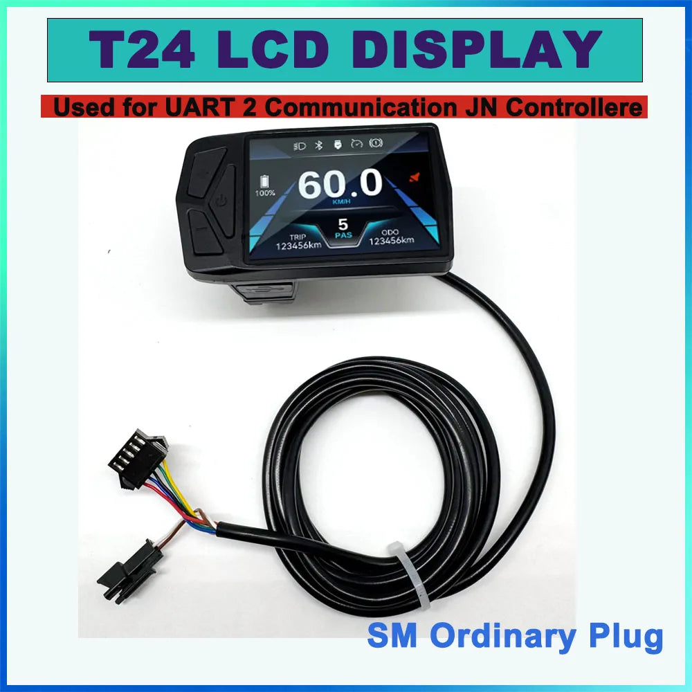 Electric Bicycle T24 LCD Display Screen  24V-72V SM/WP for UART 2 Communication Protocol Controller