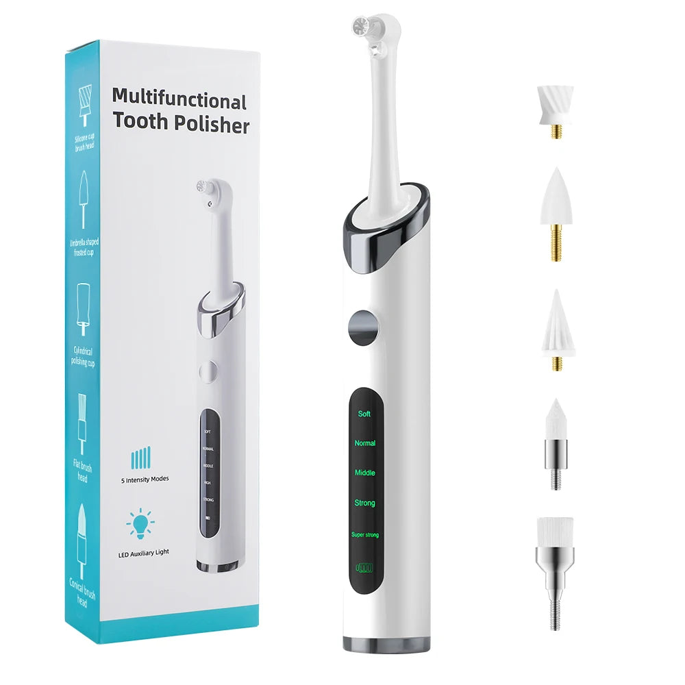 Electric Tooth Polisher Teeth Whitening Cleaner  6 Brush Heads LED Light Plaque Dental Tartar Remover Plaque Teeth Cleaning Set