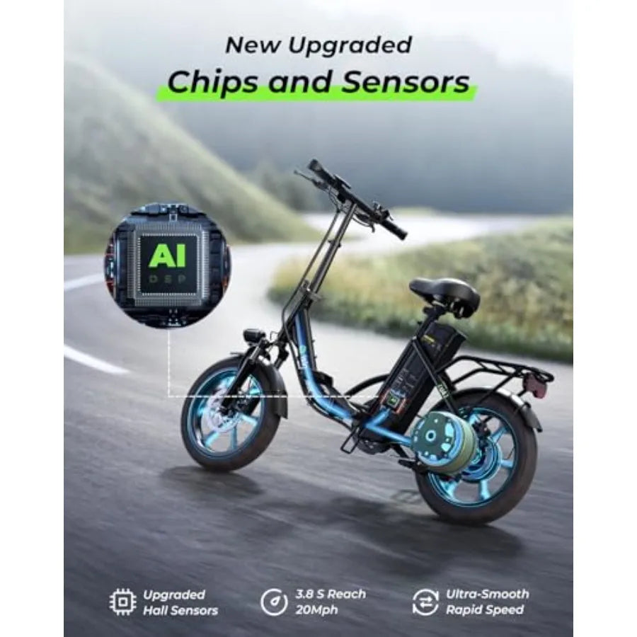 U4 16 Folding Electric Bike for Adults with Suspension 10.4Ah Battery 500W Motor 19mph Top Speed Step-Through Frame Black Compa