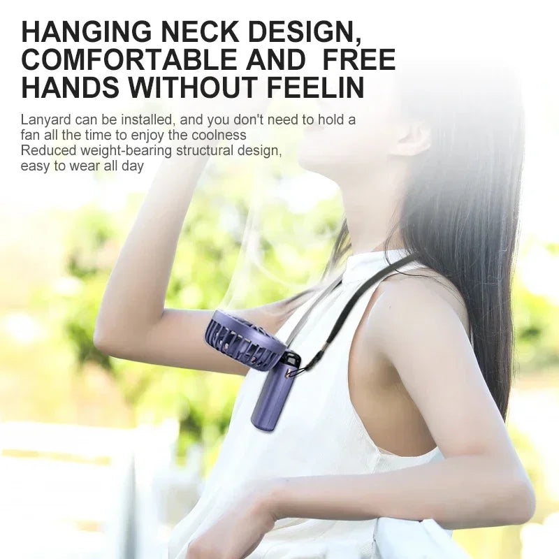 2026 New Mini Folding Portable Neck Hanging Fan with 5-speed USB Charging Fan with Phone Stand and Display 1800mAh
