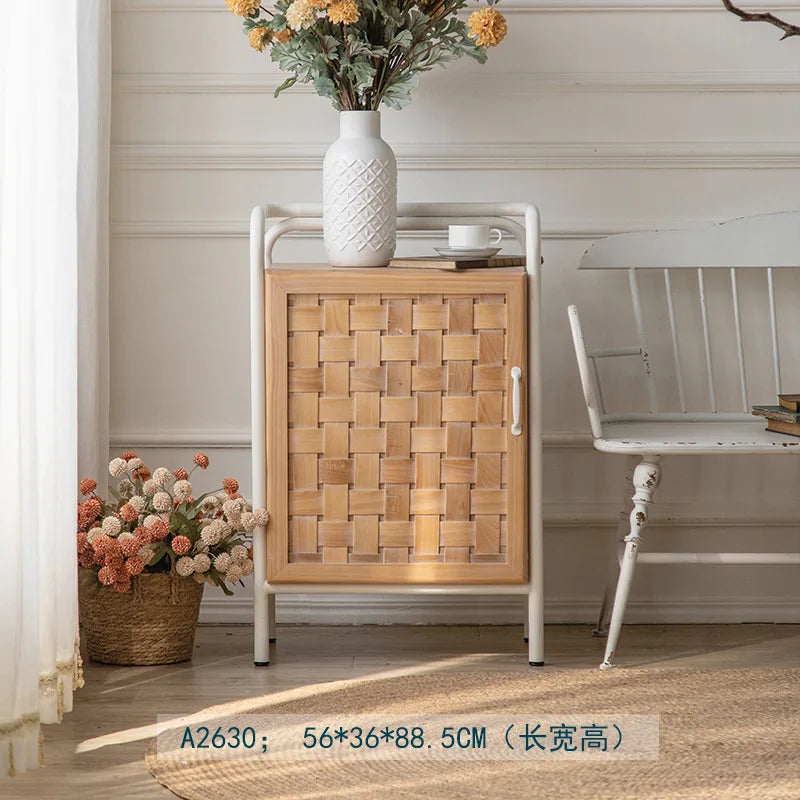 Log wind solid wood with door creative side cabinet, simple retro storage cabinet