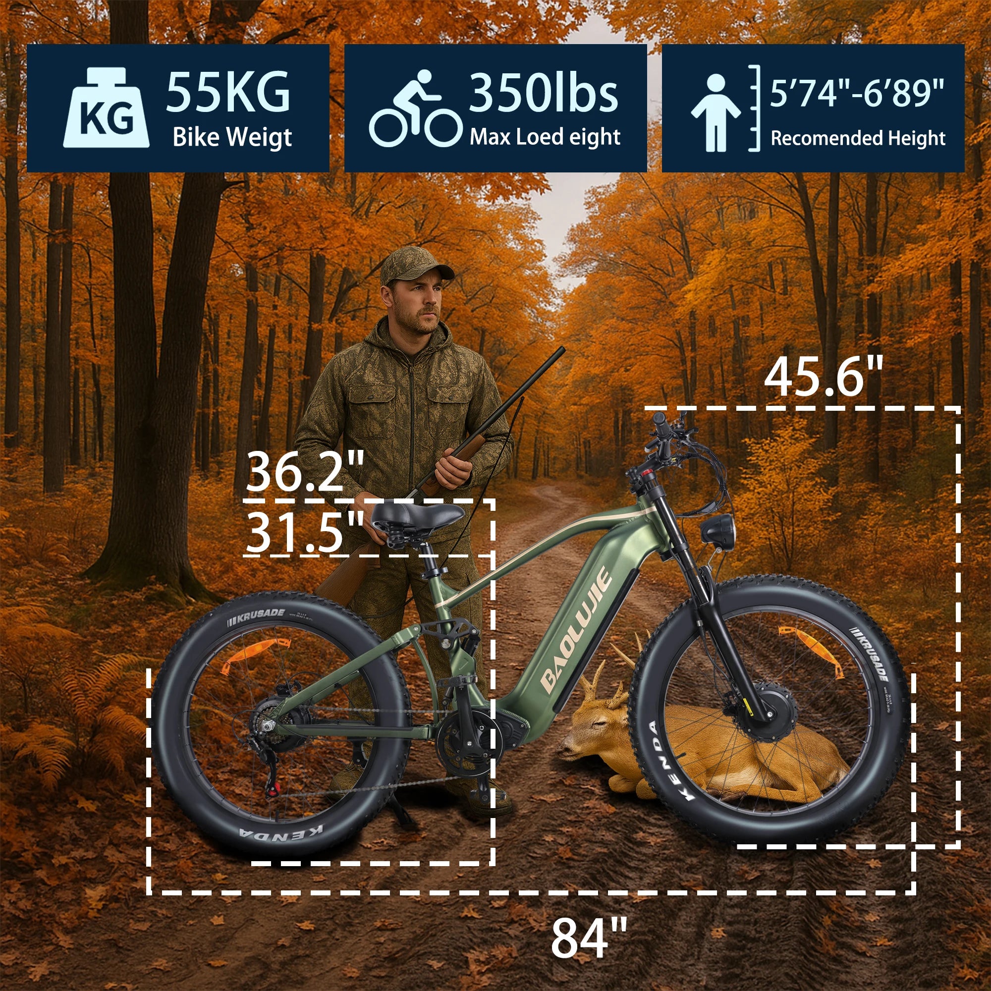 Electric Bike Adult 26" Fat Tire 5000W Peak Dual Motor Electric Bicycle 35MPH 52V 23AH Battery Dual Disc Brake Mountain E Bike