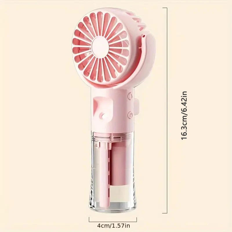Portable hand-held spray fan with humidifier -4-speed adjustment, USB charging, suitable for desk or travel,