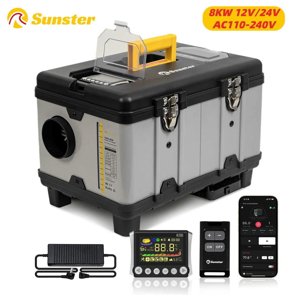 8KW Parking Heater 12V/24V/110-240V Toolbox TB10 Diesel Air Heater LCD & Bluetooth With Altitude Mode For Cars RV Camper tent