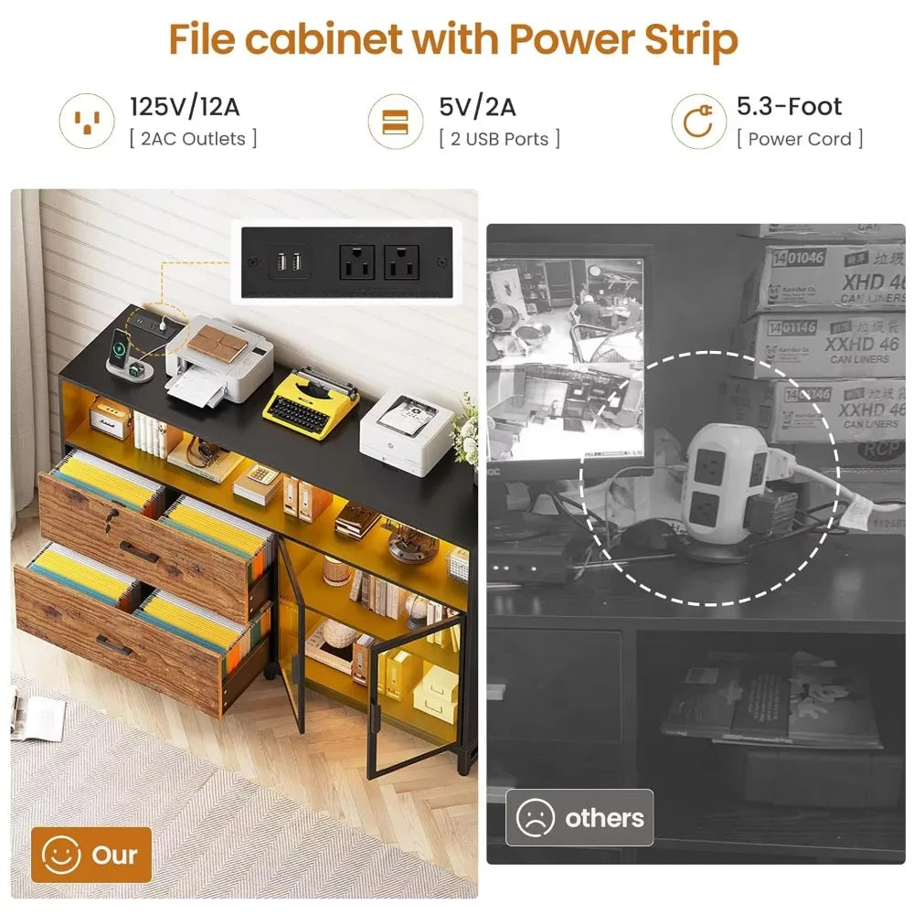 59" File Cabinet, 2 Drawers Filing Cabinets for Home Office fit Legal/Letter/A4 File, File Cabinet with Lock , Customized
