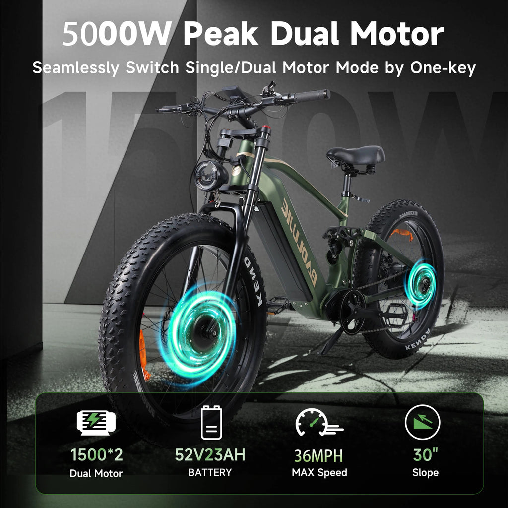 BAOLUJIE 1200W/5000W Ebike Mountain Ebike Fat Tire 48V/52V Battery Electric Bicycle Max 38MPH Electric Bike for Adults Off-road