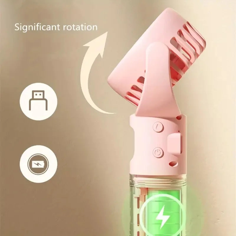 Portable hand-held spray fan with humidifier -4-speed adjustment, USB charging, suitable for desk or travel,