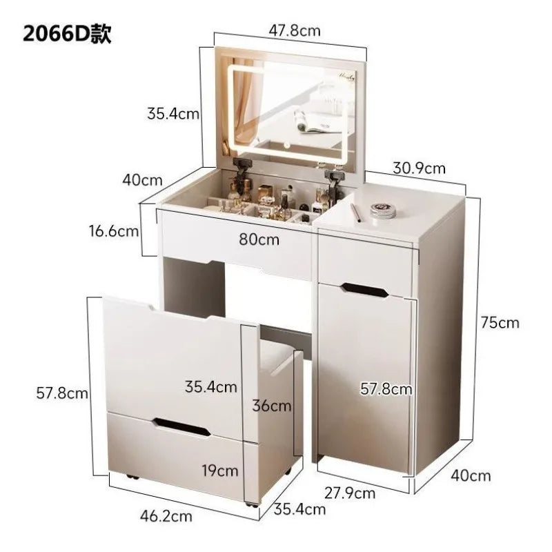 Cream style dresser with mirror hidden clamshell type, modern simple bedroom home dressing table integrated dressing table