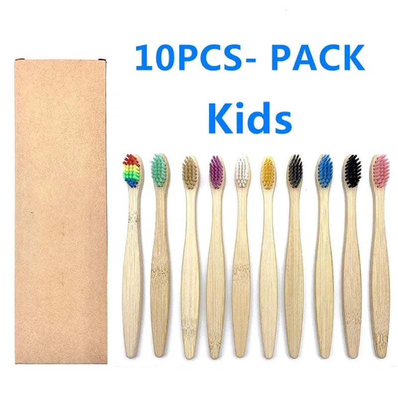10PCS Natural Bamboo Toothbrush Set Soft Bristle Charcoal Teeth Whitening Bamboo Toothbrushes Soft Dental Oral Care  Adult/Kids