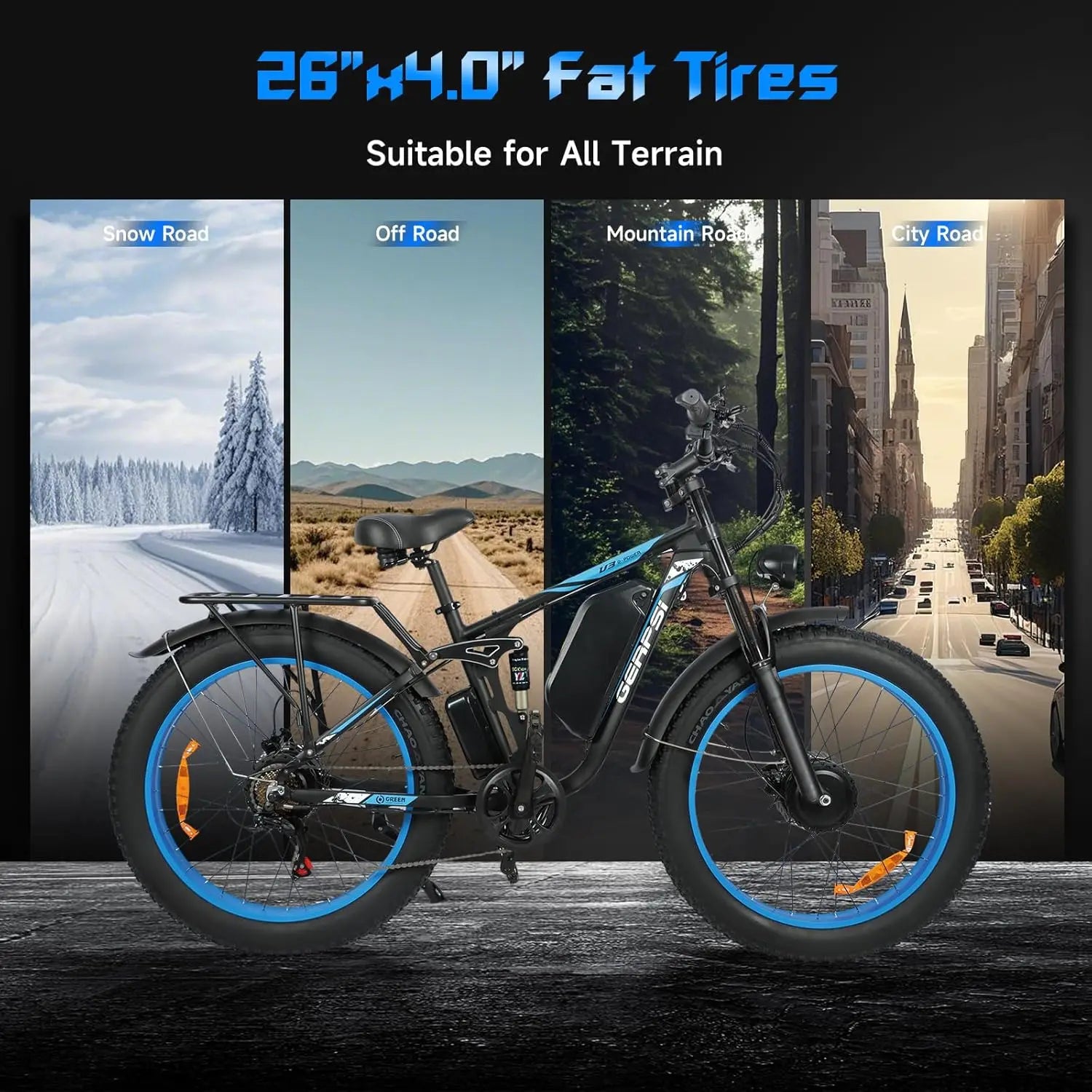 BAOLUJIE Electric Bike, 5000W Peak Dual Motor, 38 Mph Max Speed, Color LCD Display,Electric Bike 52V 32AH Removable Battery
