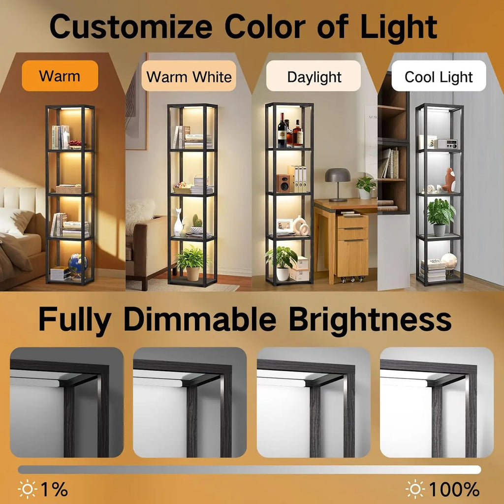 67" Glass Display Shelf , Collectibles Cabinet with Remote & App Control, 5 Tier Open Bookshelf for Living Room, Bedroom, Office