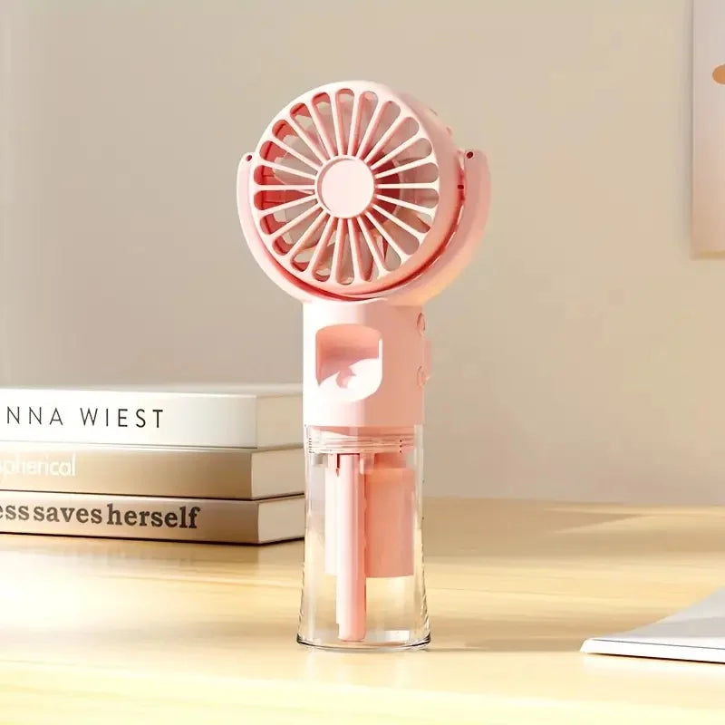 Portable hand-held spray fan with humidifier -4-speed adjustment, USB charging, suitable for desk or travel,