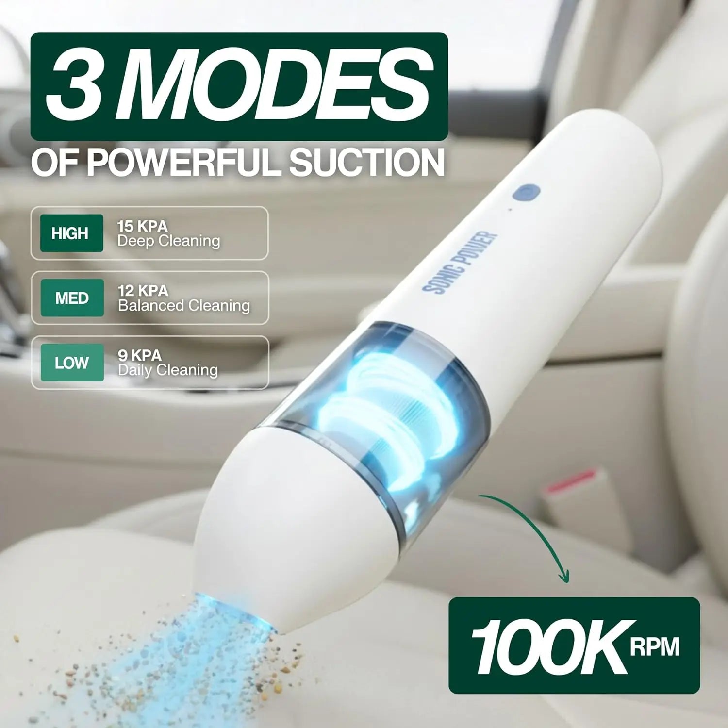 Portable Cordless Car Vacuum, 15000Pa High Suction Handheld Cleaner with 4 Attachments for Car Home Pet Office