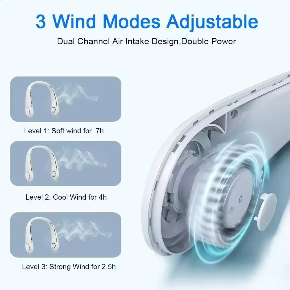 2026 New Mini Neck Mounted Fan Portable Bladeless Neck Rechargeable Air Cooler 3 Speed Mini Summer Sports Fan Outdoor Long endur