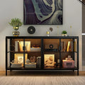3-Color LED Illuminated Glass Shelf Storage Cabinet with 4 Compartments and Metal Legs for Living & Dining Rooms