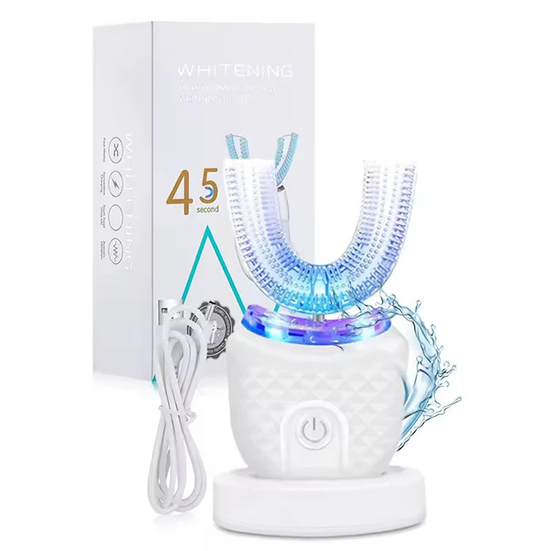 Electric U-Shaped Toothbrush for Adults - Soft Bristles Teeth Whitening Kit, Oral Care with Auto Timing and 360° Gum Protection