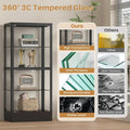 4-Sided Lockable Glass Display Cabinet with 13 Color Lights, Adjustable Shelves for Collectibles, Wine, China, 28 W, Black