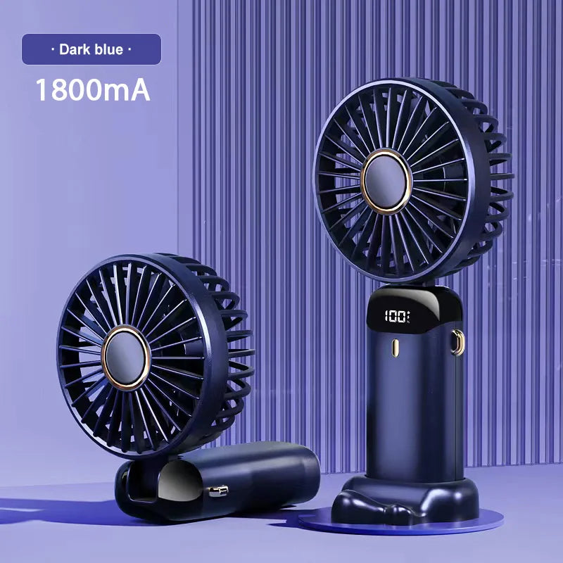 Handheld Mini Fan Wireless USB Rechargeable Portable Digital Display Phone Holder Fan 5 Speed Foldable Neck Hanging Small Fans