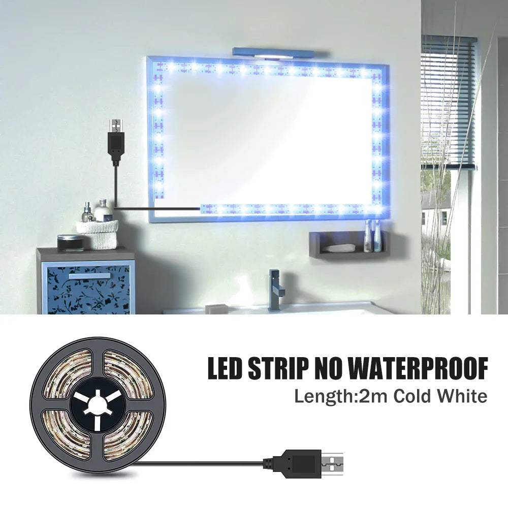 DC5V LED Makeup Mirror Light Strip USB Dressing Table Lamp LED Tape Room Decoration Bedroom Vanity Lights 0.5M 1M 2M 3M 4M 5M