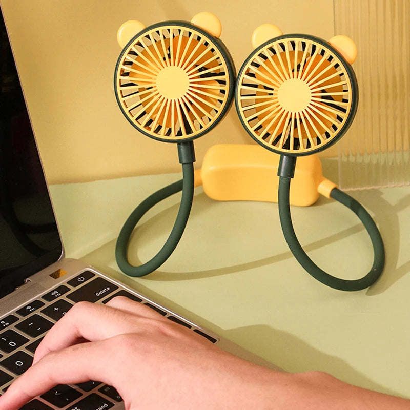New Cartoon Cute Halter Neck Usb Charging Folding Mini Fan Outdoor Large Wind Power Electric Fan Usb Charging Accessories 2025