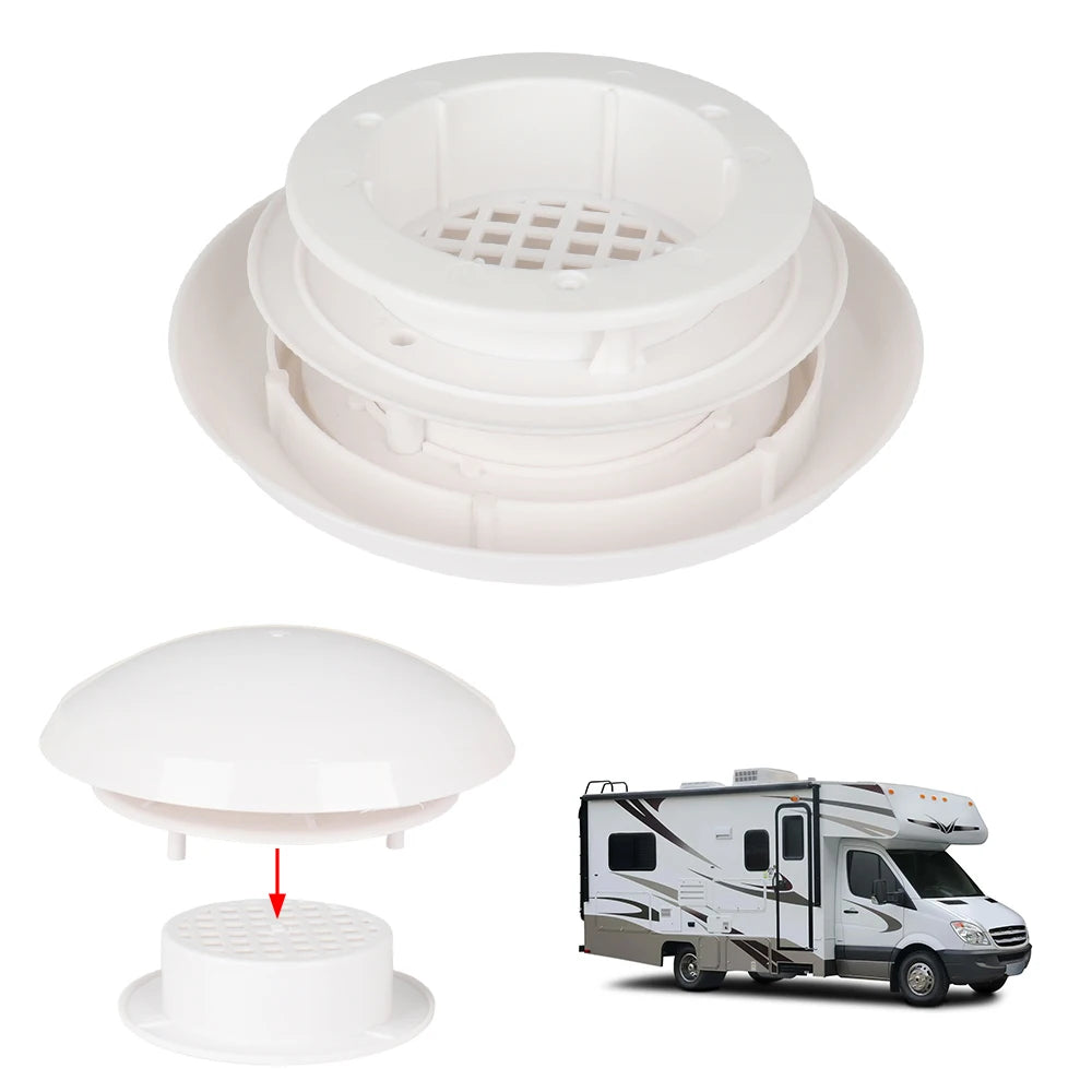 A Round Mushroom Shaped Vent For Rvs Durable Made Of White Plastic Suitable For Recreational Vehicles And Campers