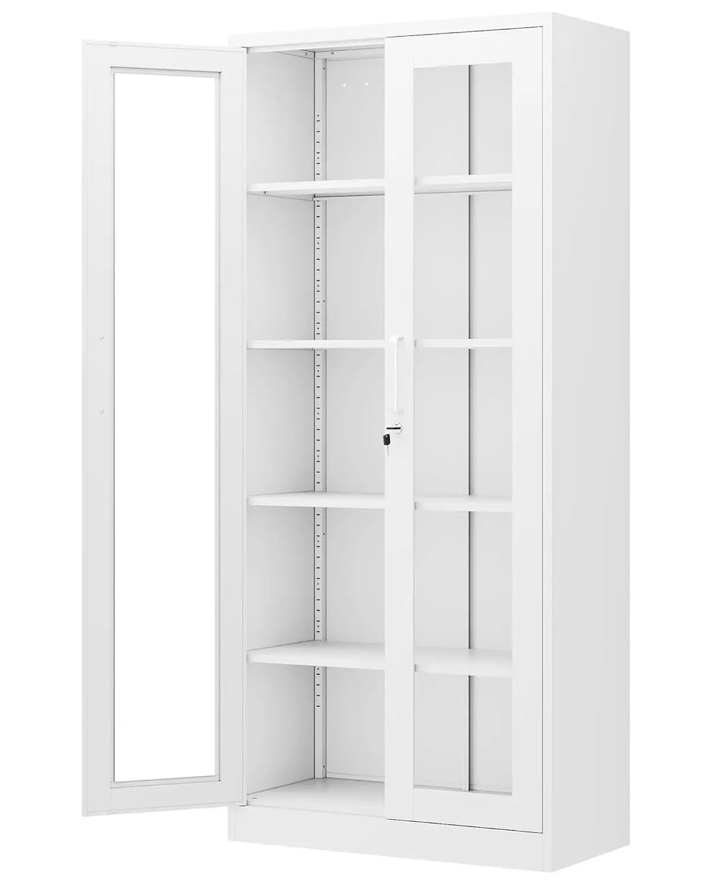 71in Metal Display Cabinet Glass Doors 4 Adjustable Shelves Lock Home Office Custom