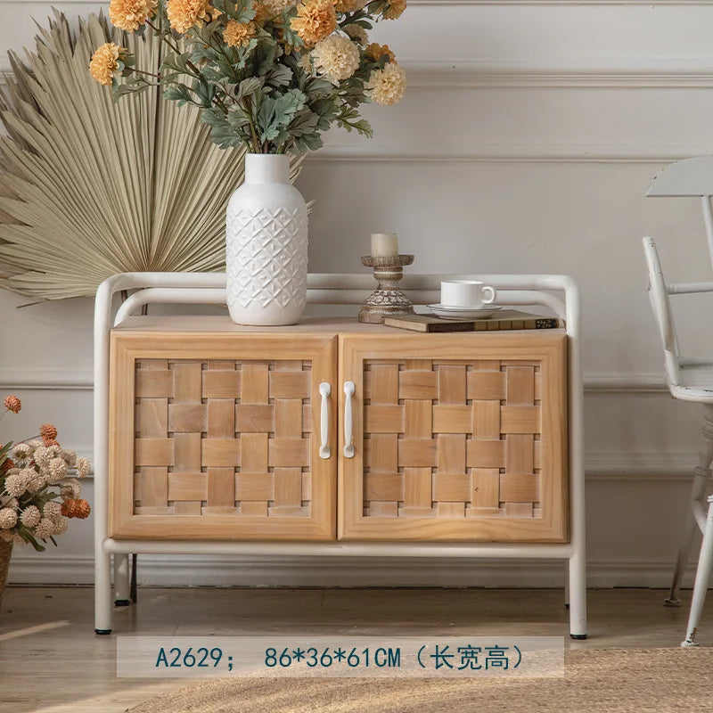 Log wind solid wood with door creative side cabinet, simple retro storage cabinet