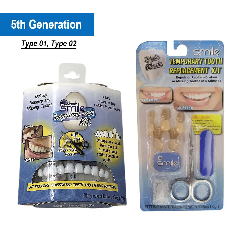 5Pcs Upper Lower Fake Tooth Veneers Temporary Denture Brace Snap False Teeth Whitening Restoration Repair Filling Materials Kits