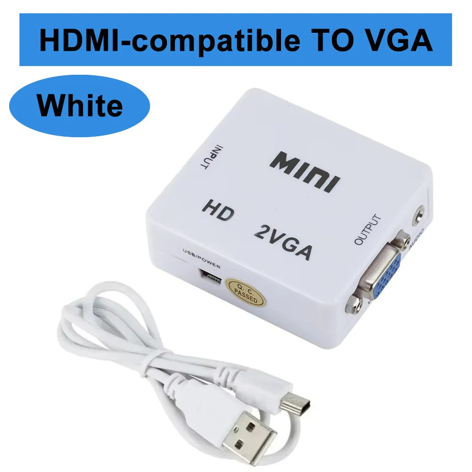 Mini VGA to HDMI-compatible Converter VGA2HDMI Video Box Audio Adapter HDTV 1080P For Notebook PC HD TV Projector TV Portable