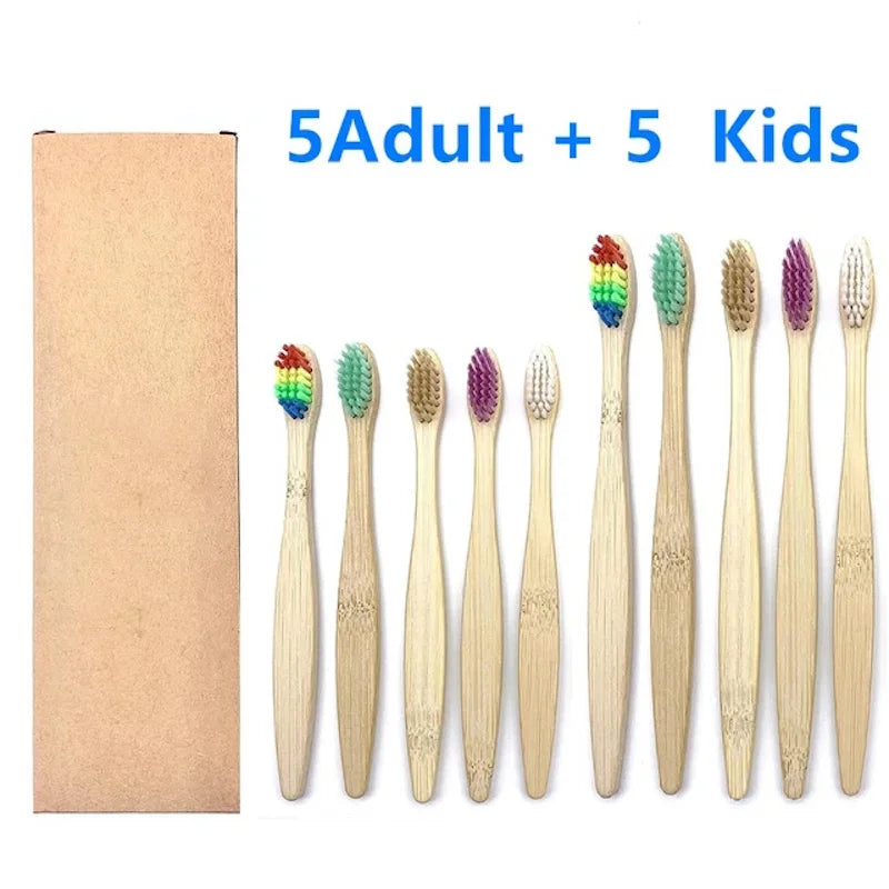 10PCS Natural Bamboo Toothbrush Set Soft Bristle Charcoal Teeth Whitening Bamboo Toothbrushes Soft Dental Oral Care  Adult/Kids